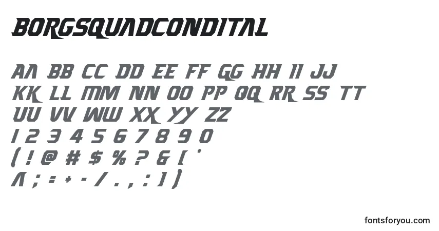 A fonte Borgsquadcondital – alfabeto, números, caracteres especiais