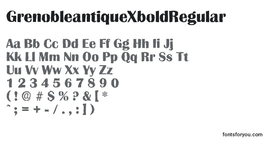 Czcionka GrenobleantiqueXboldRegular – alfabet, cyfry, specjalne znaki