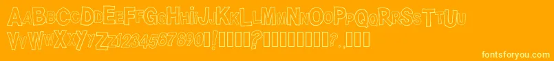 Hahahaha-Schriftart – Gelbe Schriften auf orangefarbenem Hintergrund