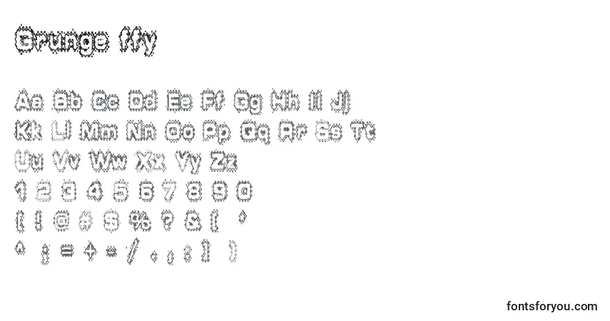 Schriftart Grunge ffy – Alphabet, Zahlen, spezielle Symbole