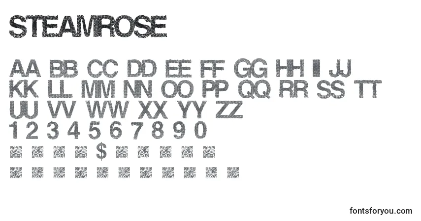 Czcionka Steamrose – alfabet, cyfry, specjalne znaki