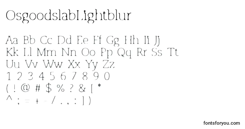 A fonte OsgoodslabLightblur – alfabeto, números, caracteres especiais