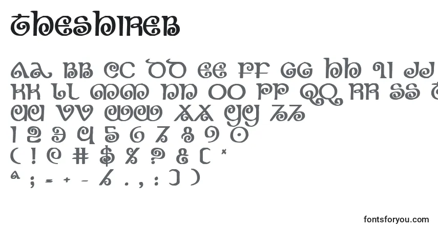 A fonte Theshireb – alfabeto, números, caracteres especiais