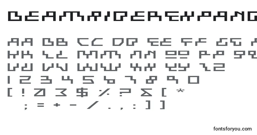 Czcionka BeamRiderExpanded – alfabet, cyfry, specjalne znaki