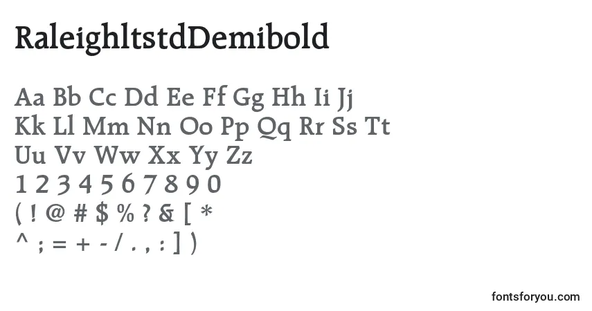 A fonte RaleighltstdDemibold – alfabeto, números, caracteres especiais