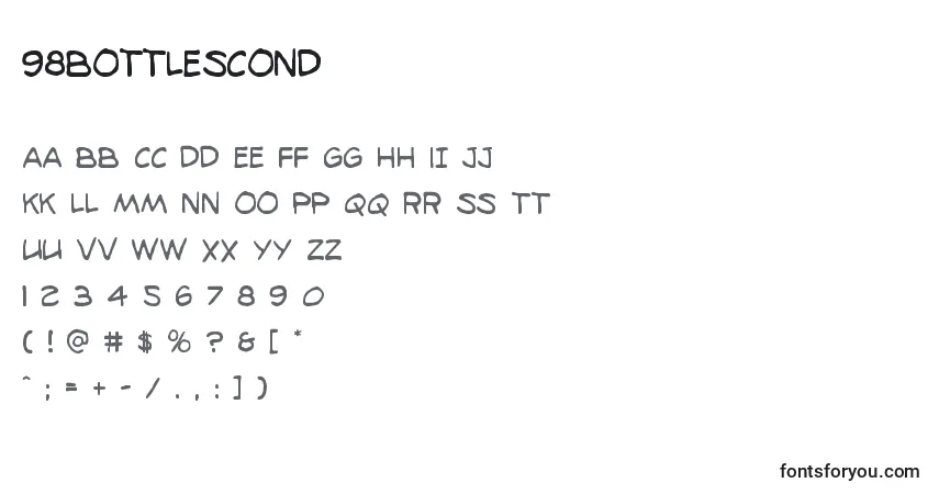 Czcionka 98bottlescond – alfabet, cyfry, specjalne znaki