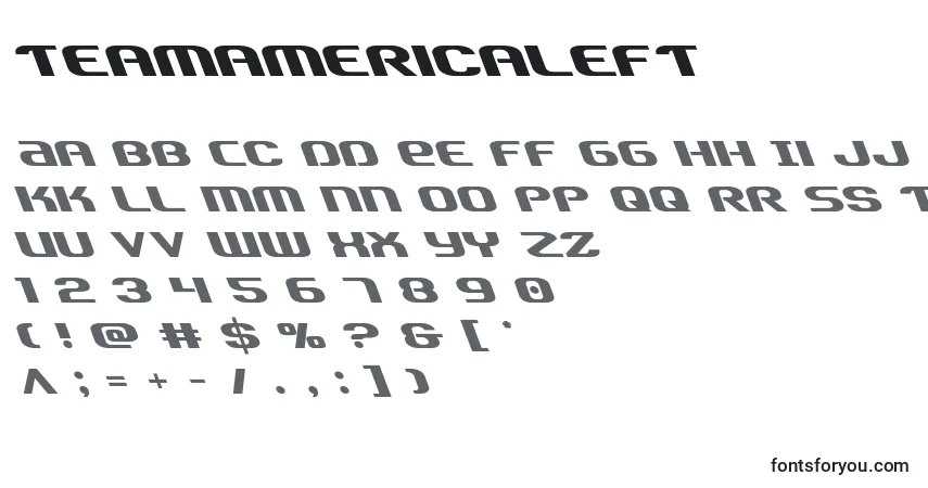 A fonte Teamamericaleft – alfabeto, números, caracteres especiais