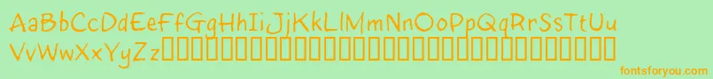 フォントInkyRT – オレンジの文字が緑の背景にあります。