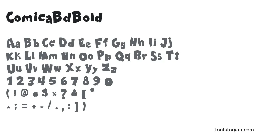 A fonte ComicaBdBold – alfabeto, números, caracteres especiais