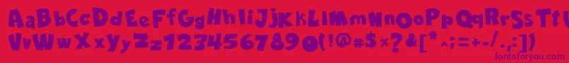 Czcionka ComicaBdBold – fioletowe czcionki na czerwonym tle