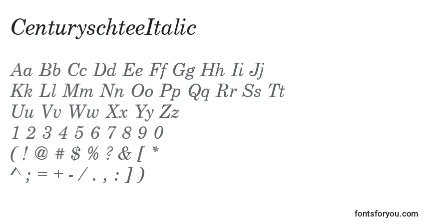 A fonte CenturyschteeItalic – alfabeto, números, caracteres especiais