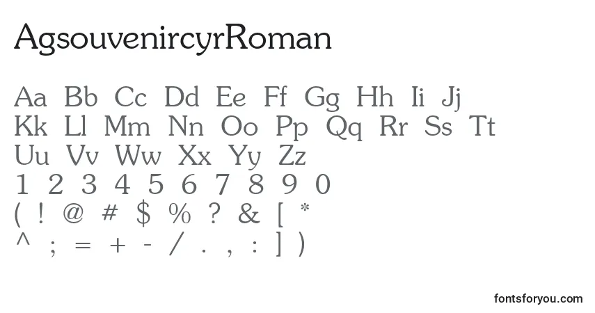 Czcionka AgsouvenircyrRoman – alfabet, cyfry, specjalne znaki