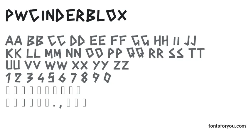 Czcionka Pwcinderblox – alfabet, cyfry, specjalne znaki