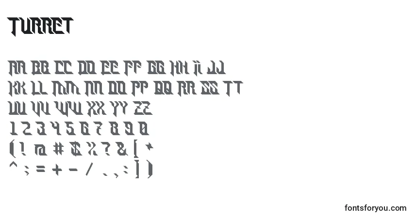 Schriftart Turret – Alphabet, Zahlen, spezielle Symbole