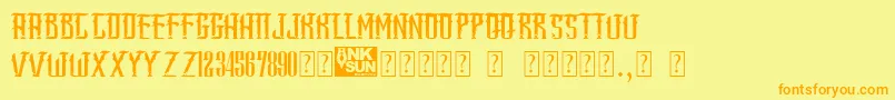 SangJawara-Schriftart – Orangefarbene Schriften auf gelbem Hintergrund