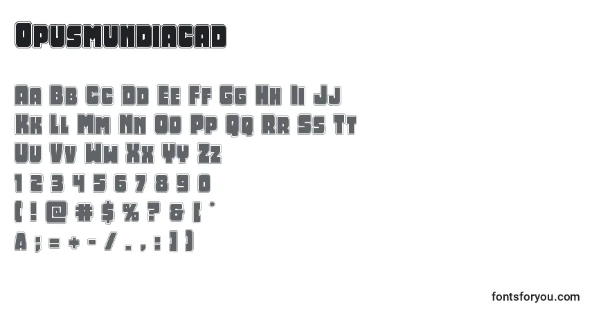 Schriftart Opusmundiacad – Alphabet, Zahlen, spezielle Symbole