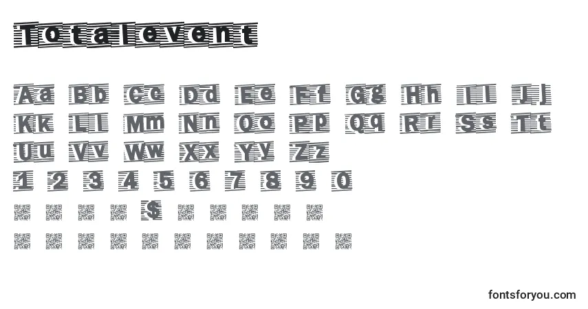 Schriftart Totalevent – Alphabet, Zahlen, spezielle Symbole