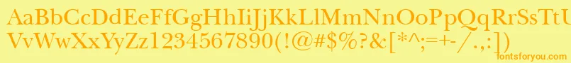 フォントNewbaskervillectt – オレンジの文字が黄色の背景にあります。