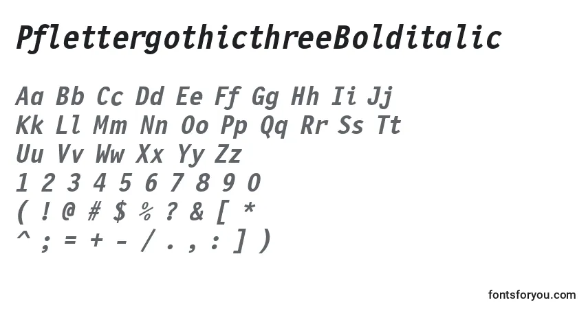 Шрифт PflettergothicthreeBolditalic – алфавит, цифры, специальные символы