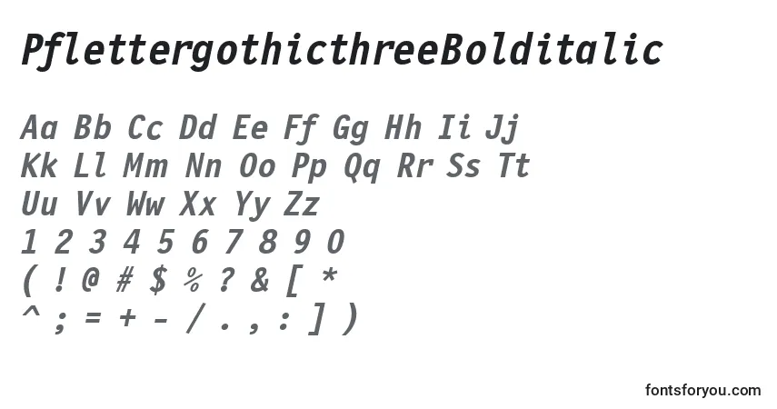 Fuente PflettergothicthreeBolditalic - alfabeto, números, caracteres especiales