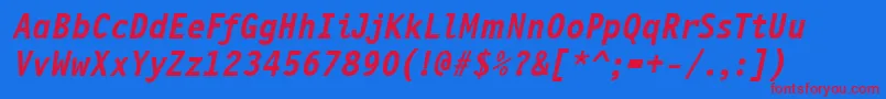 PflettergothicthreeBolditalic Font – Red Fonts on Blue Background