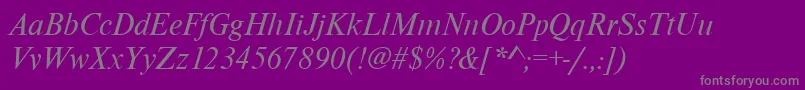 Lisätietoja NimbusromdgrItalic-fontista NimbusromdgrItalic-fontti – harmaat kirjasimet violetilla taustalla