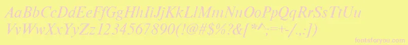 NimbusromdgrItalic-fontti – vaaleanpunaiset fontit keltaisella taustalla