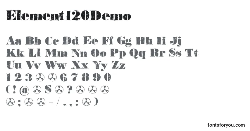 A fonte Element120Demo – alfabeto, números, caracteres especiais