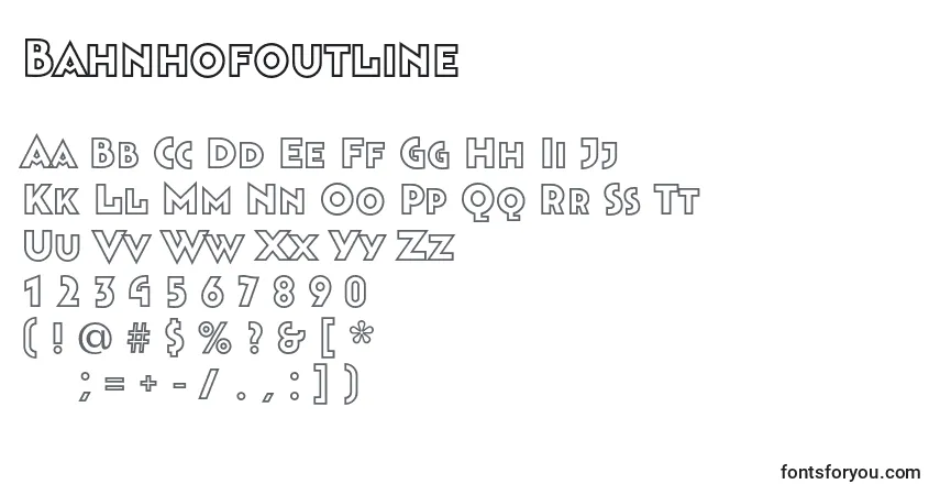 Czcionka Bahnhofoutline – alfabet, cyfry, specjalne znaki