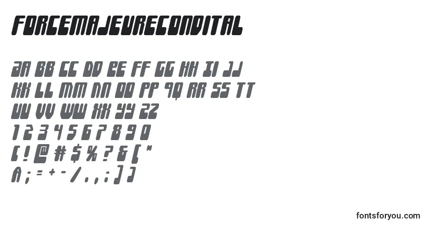 Czcionka Forcemajeurecondital – alfabet, cyfry, specjalne znaki