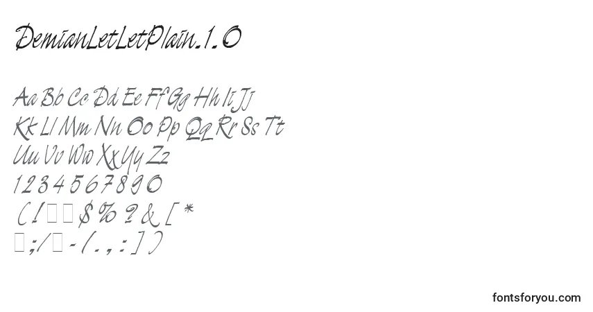 Czcionka DemianLetLetPlain.1.0 – alfabet, cyfry, specjalne znaki