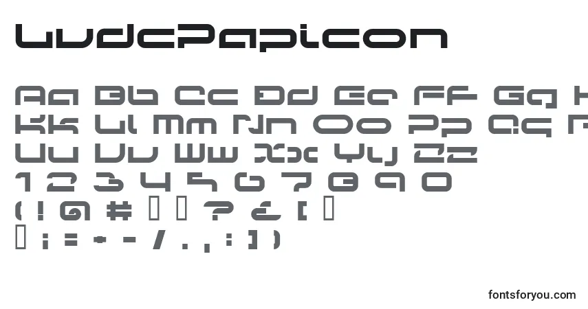 Schriftart LvdcPapicon – Alphabet, Zahlen, spezielle Symbole