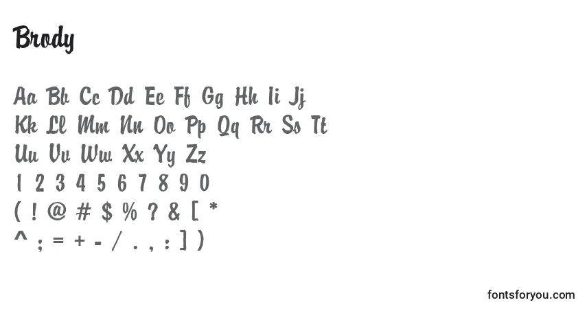 Шрифт Brody – алфавит, цифры, специальные символы