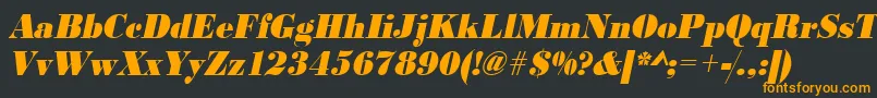 フォントUrwbodonidextbolextnarOblique – 黒い背景にオレンジの文字