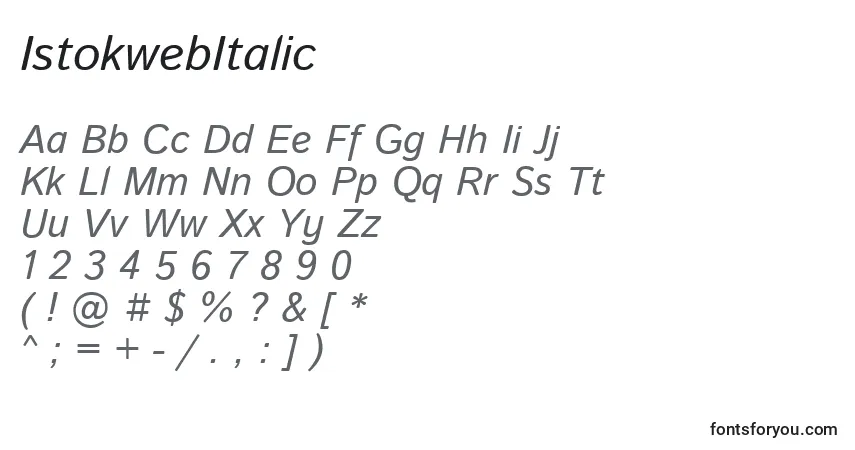 Fuente IstokwebItalic - alfabeto, números, caracteres especiales
