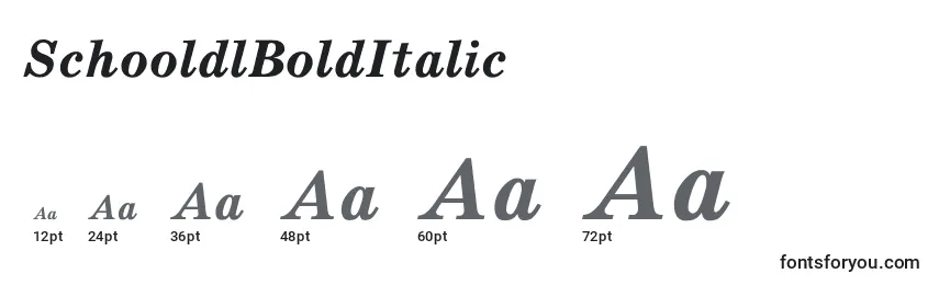 Размеры шрифта SchooldlBoldItalic