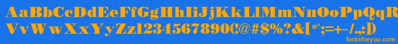 フォントBodidly – オレンジ色の文字が青い背景にあります。