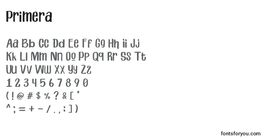 A fonte Primera – alfabeto, números, caracteres especiais