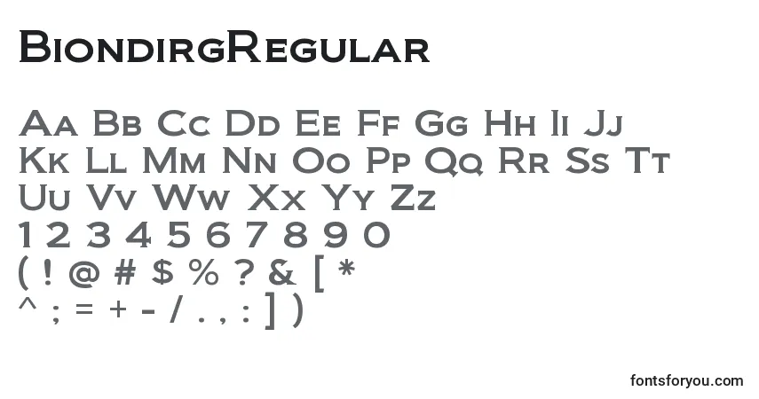 BiondirgRegular-fontti – aakkoset, numerot, erikoismerkit