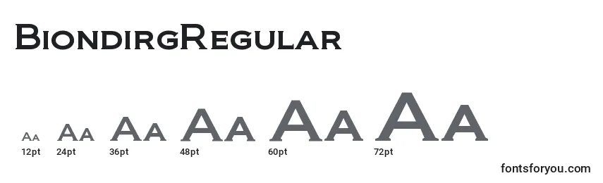 Размеры шрифта BiondirgRegular
