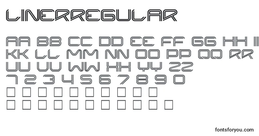 Czcionka LinerRegular – alfabet, cyfry, specjalne znaki