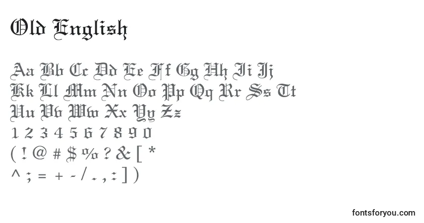 Schriftart Old English – Alphabet, Zahlen, spezielle Symbole