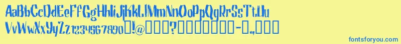 フォントMotrg – 青い文字が黄色の背景にあります。