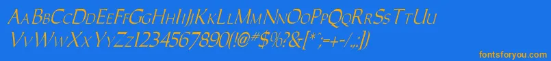 Weitere Informationen zur CaracubItalic-Schriftart CaracubItalic-Schriftart – Orangefarbene Schriften auf blauem Hintergrund