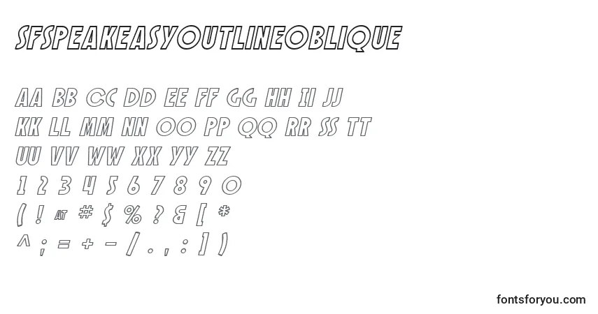 Schriftart SfSpeakeasyOutlineOblique – Alphabet, Zahlen, spezielle Symbole