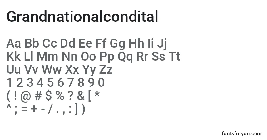 A fonte Grandnationalcondital – alfabeto, números, caracteres especiais