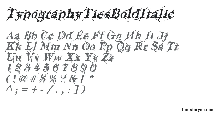 Schriftart TypographyTiesBoldItalic – Alphabet, Zahlen, spezielle Symbole