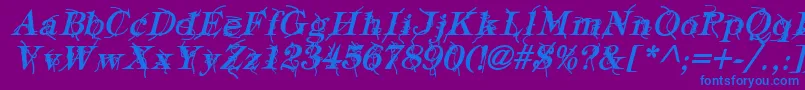 Fonte TypographyTiesBoldItalic – fontes azuis em um fundo violeta