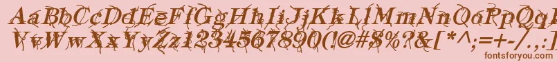 Fonte TypographyTiesBoldItalic – fontes marrons em um fundo rosa