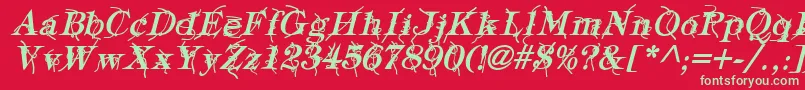 Fonte TypographyTiesBoldItalic – fontes verdes em um fundo vermelho